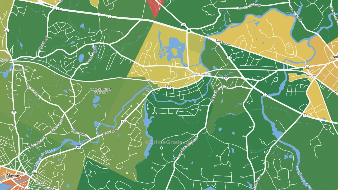 West Concord, MA Map of Theft Rates
