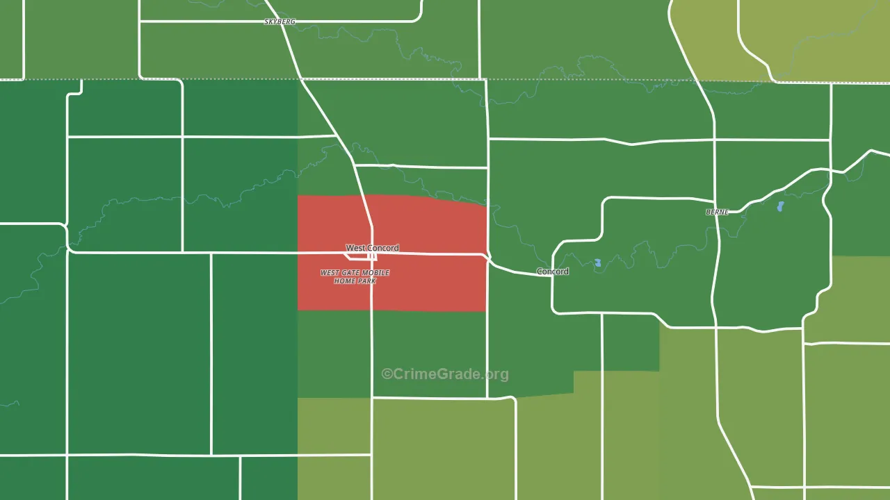 West Concord, MN Map of Theft Rates