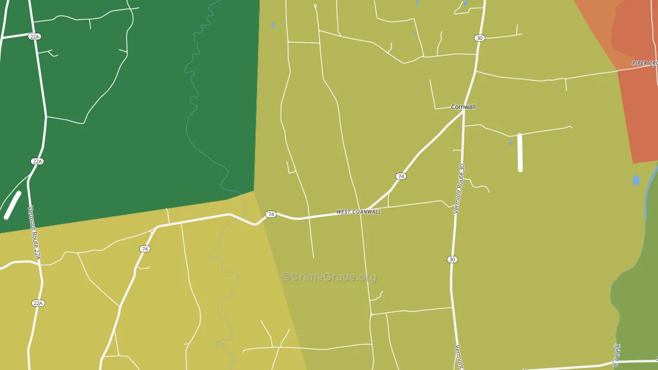 West Cornwall, VT Map of Theft Rates