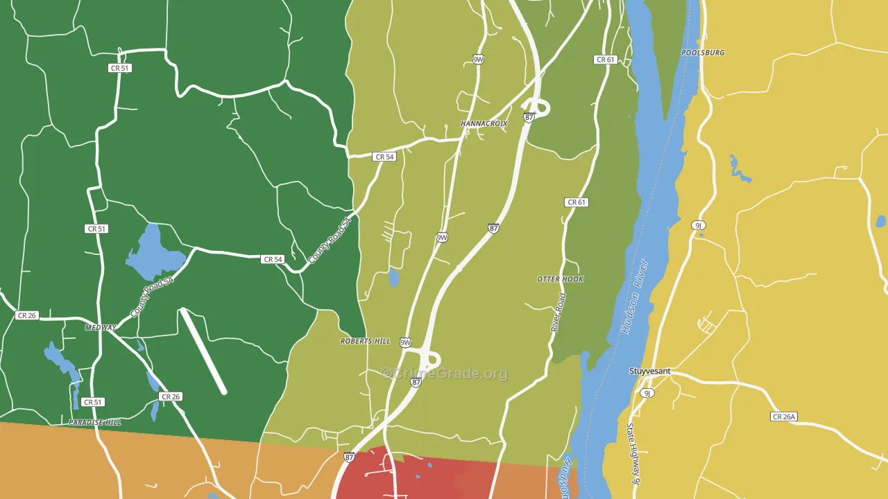 West Coxsackie, NY Map of Theft Rates