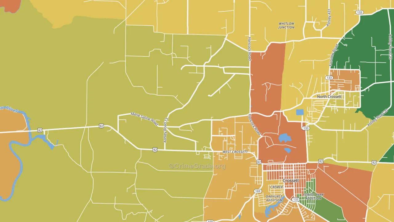 West Crossett, AR Map of Theft Rates