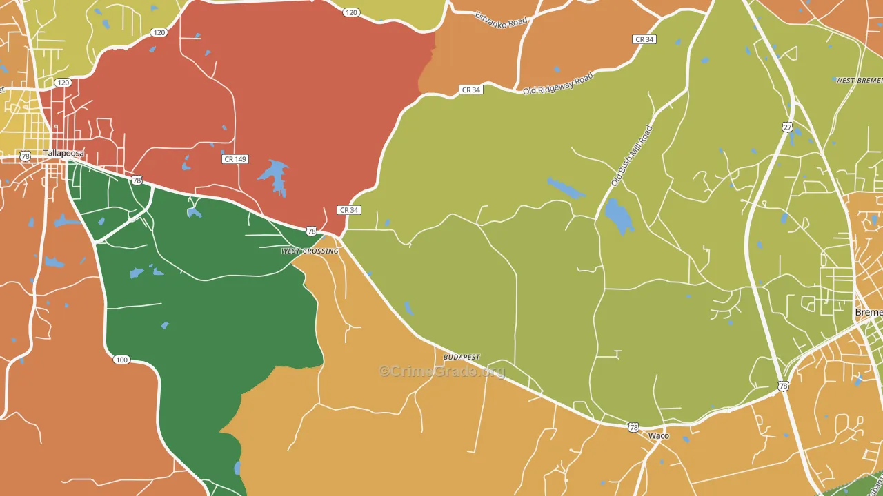 West Crossing, GA Map of Theft Rates
