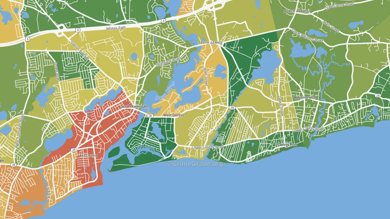 West Dennis, MA Map of Theft Rates