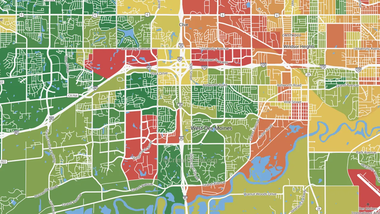 West Des Moines, IA Map of Theft Rates