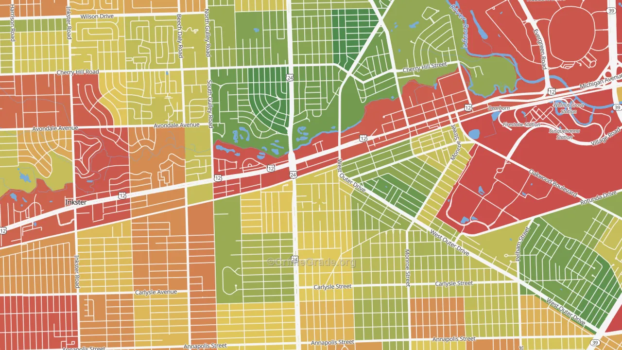 West Downtown Dearborn, Dearborn, MI Map of Theft Rates