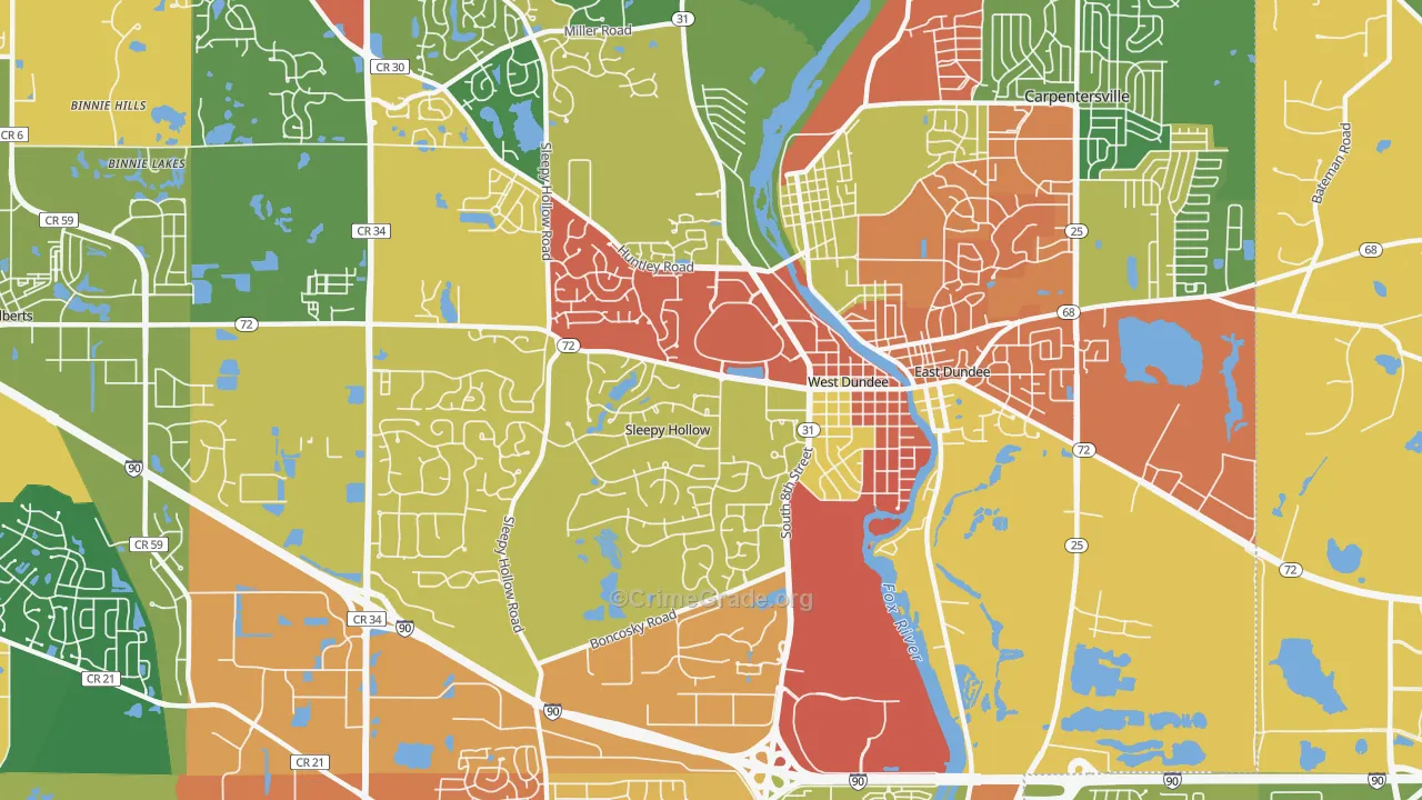 West Dundee, IL Map of Theft Rates