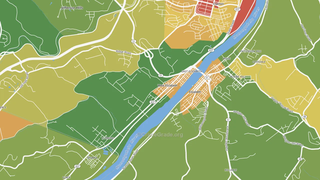 West Elizabeth, PA Map of Theft Rates