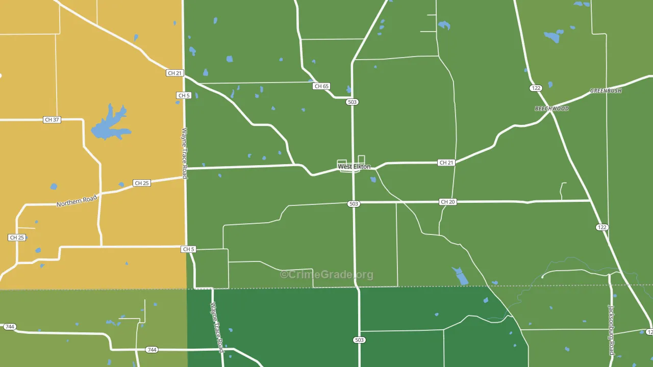 West Elkton, OH Map of Theft Rates