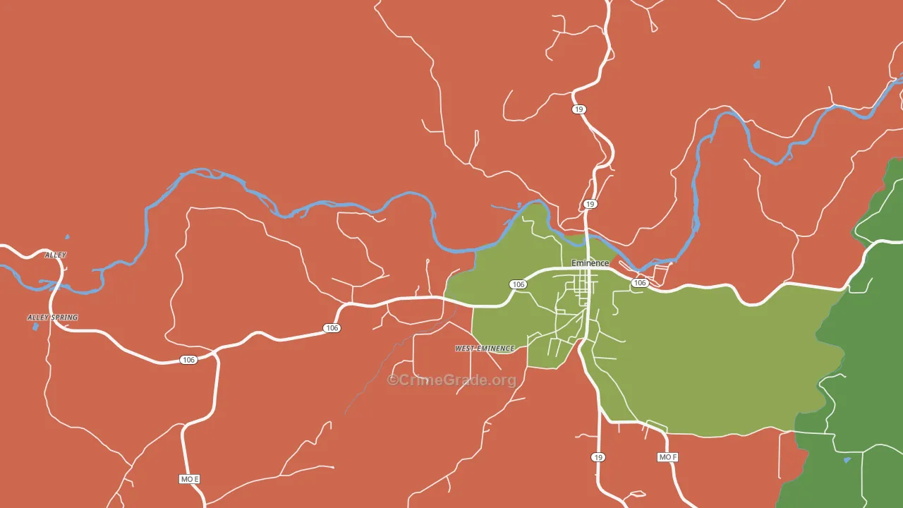 West Eminence, MO Map of Theft Rates