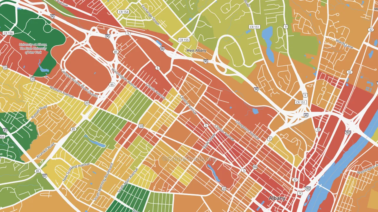 West End, Albany, NY Map of Theft Rates