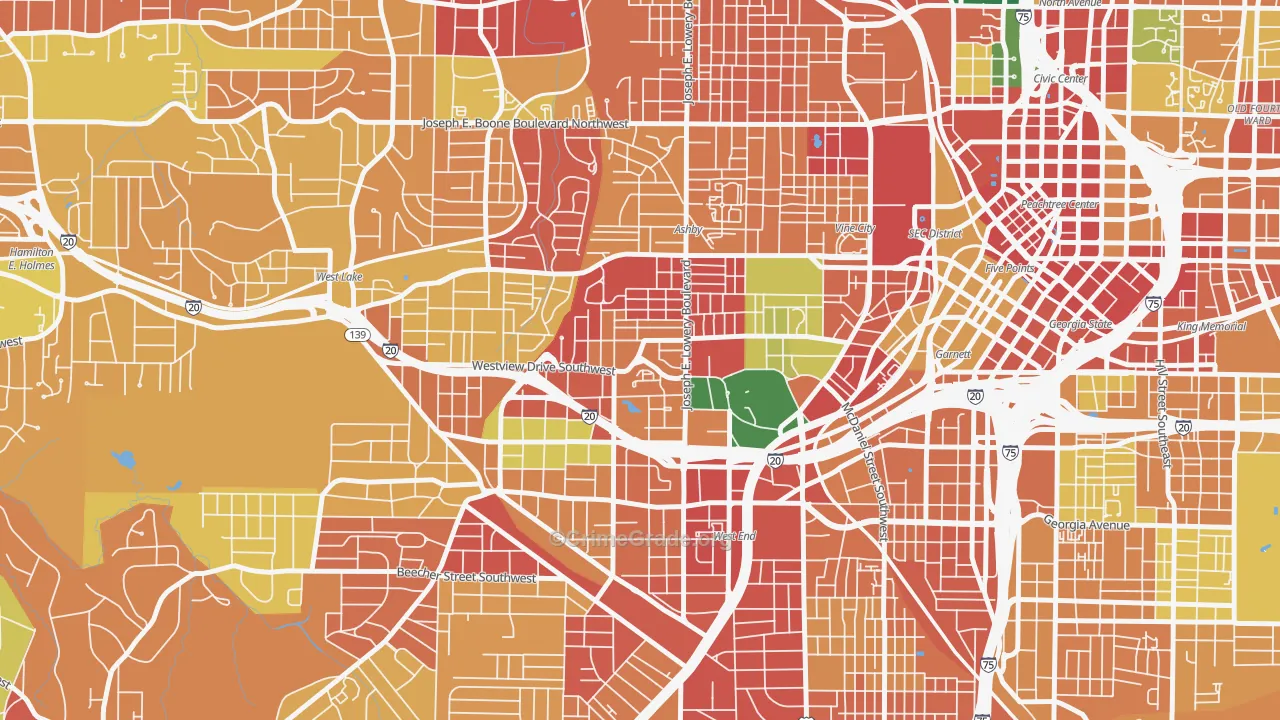 West End, Atlanta, GA Map of Theft Rates