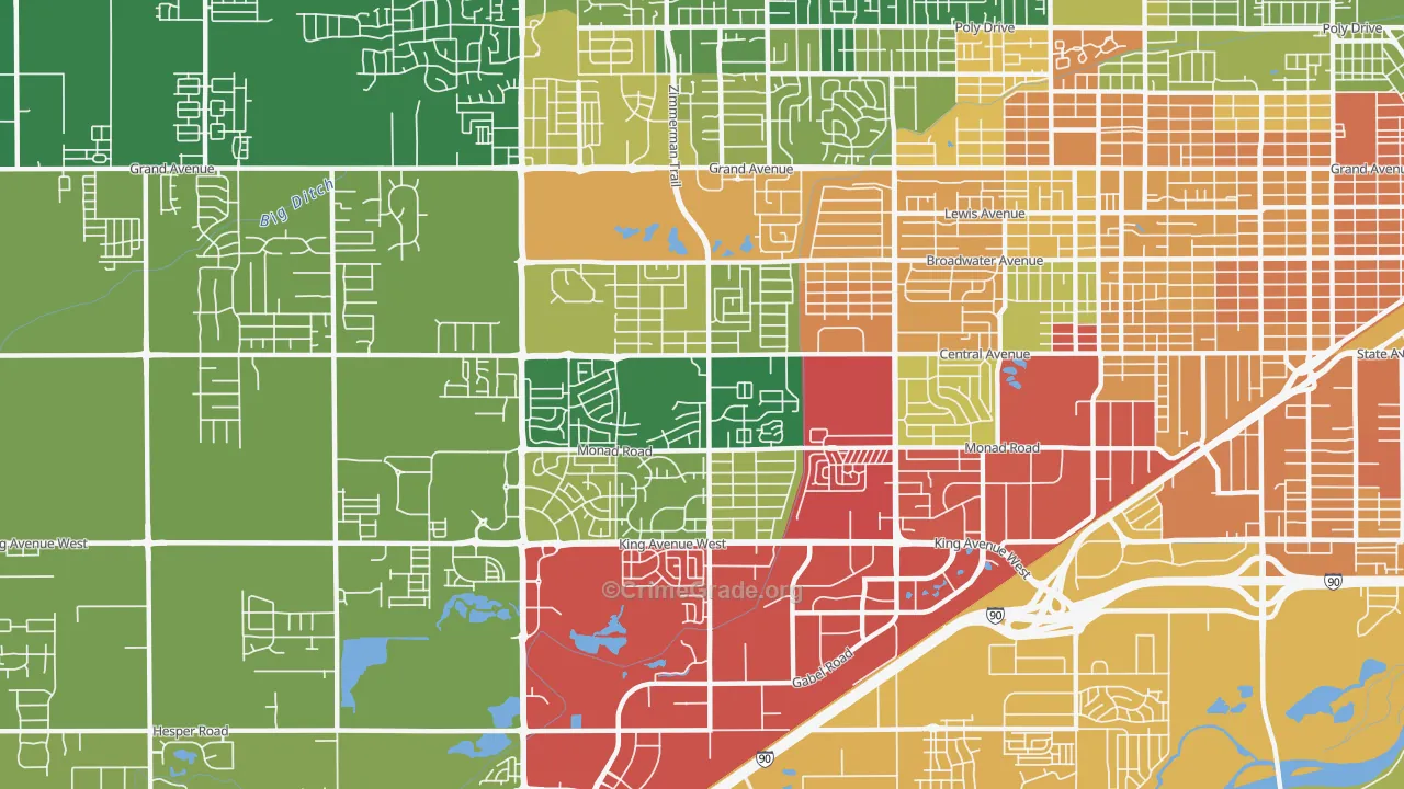 West End, Billings, MT Map of Theft Rates