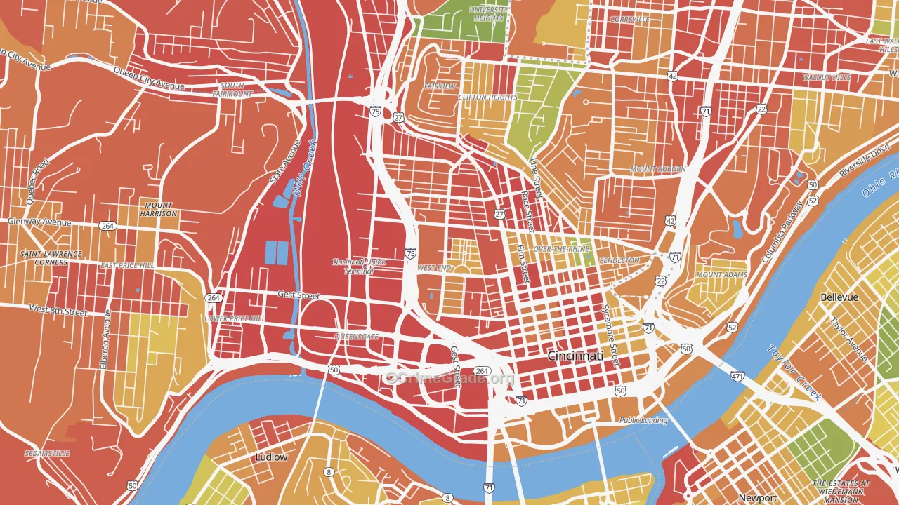 West End, Cincinnati, OH Map of Theft Rates