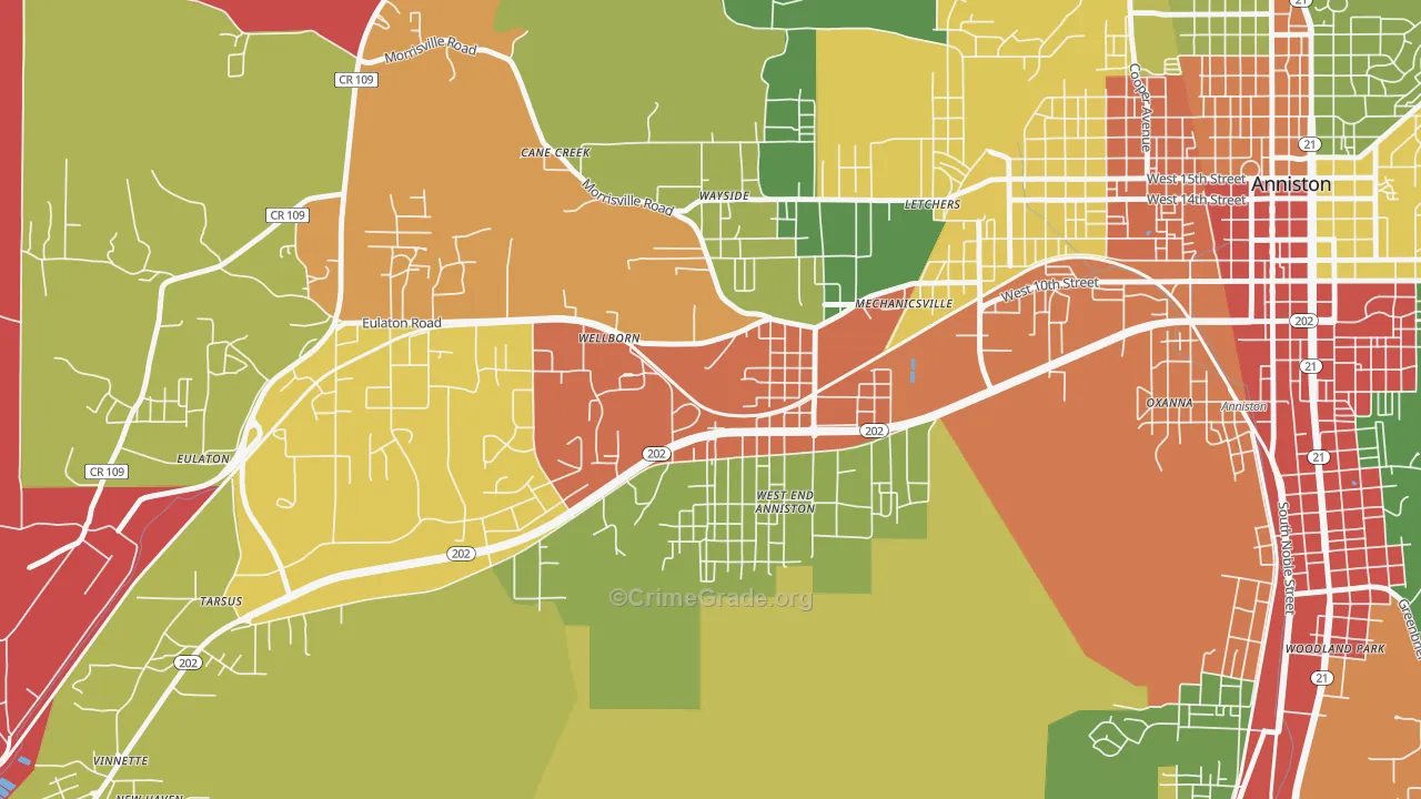West End-Cobb Town, AL Map of Theft Rates