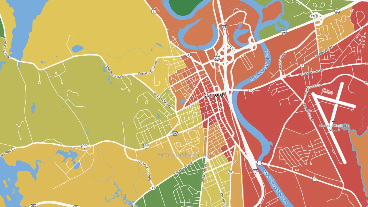 West End, Concord, NH Map of Theft Rates