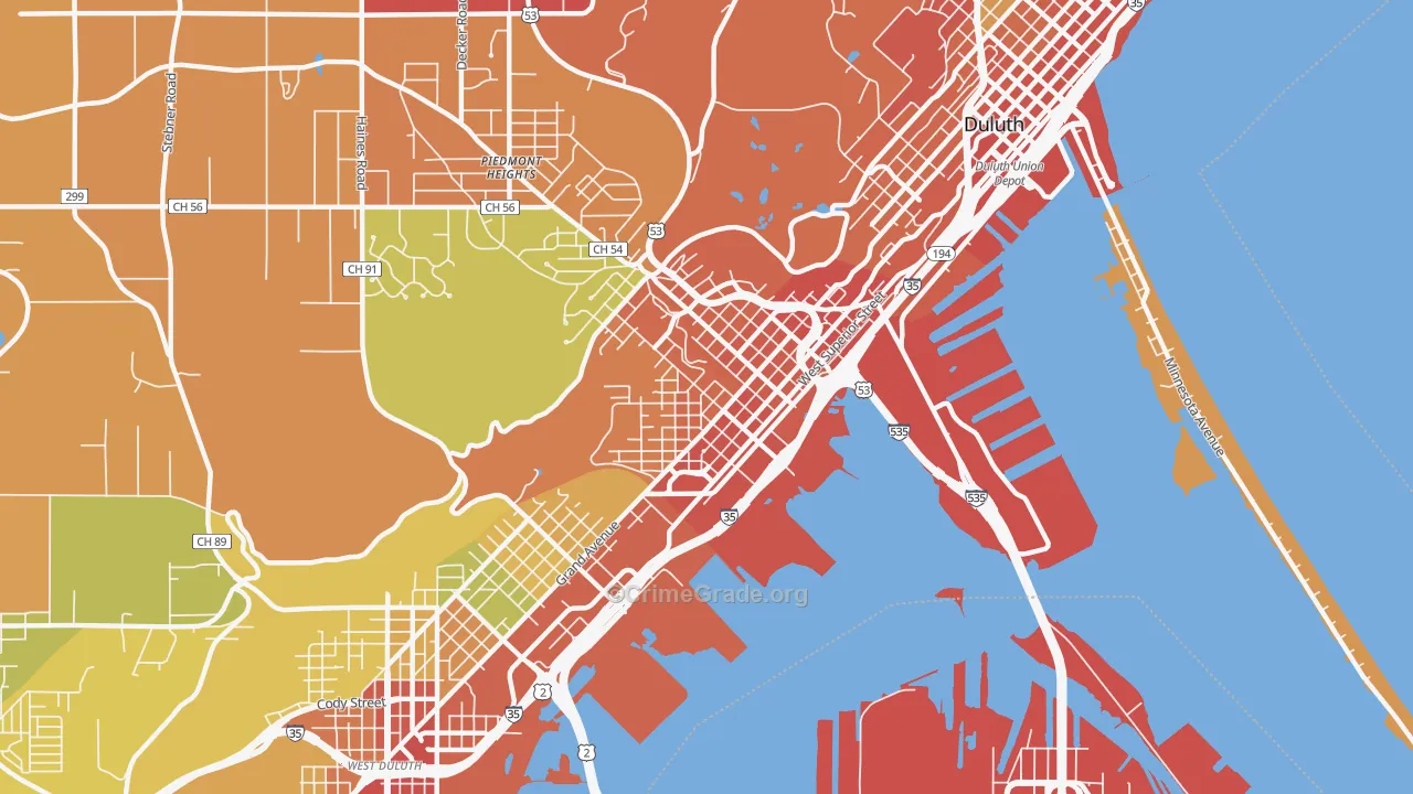 West End, Duluth, MN Map of Theft Rates