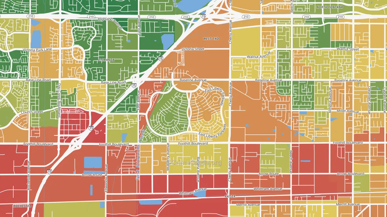 West End, Fontana, CA Map of Theft Rates