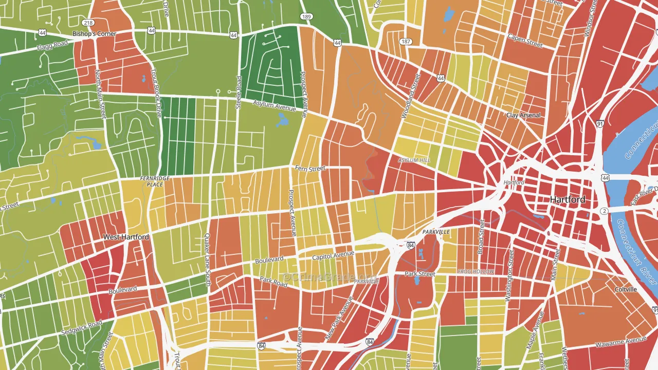 West End, Hartford, CT Map of Theft Rates
