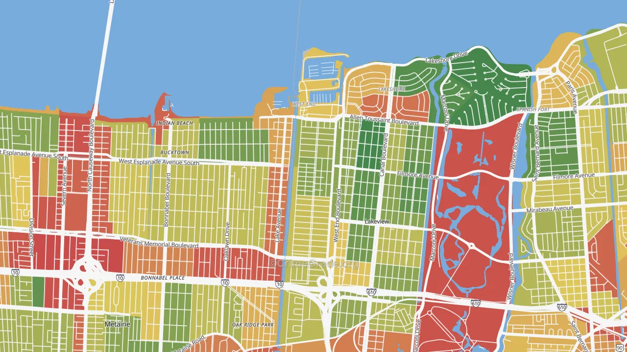 West End, New Orleans, LA Map of Theft Rates