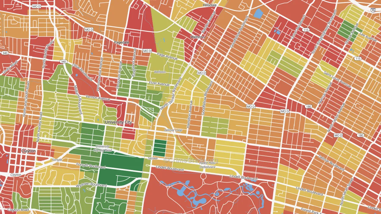 West End, St. Louis, MO Map of Theft Rates