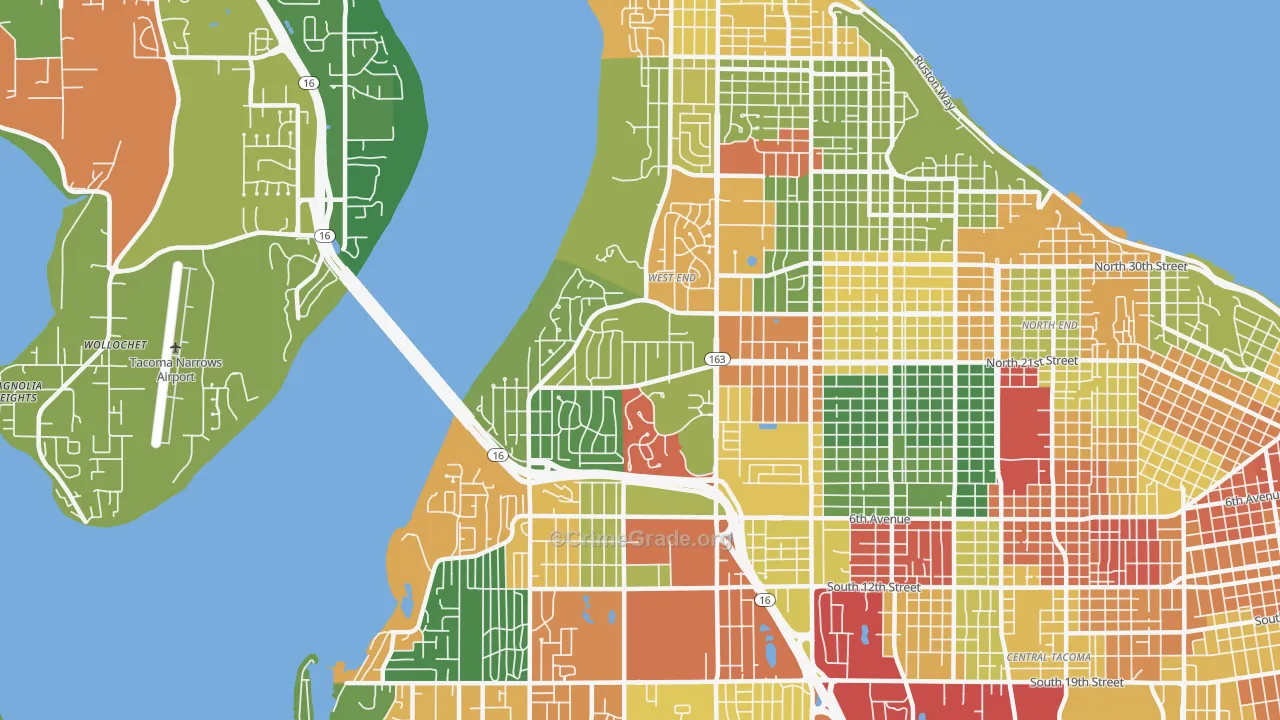 West End, Tacoma, WA Map of Theft Rates