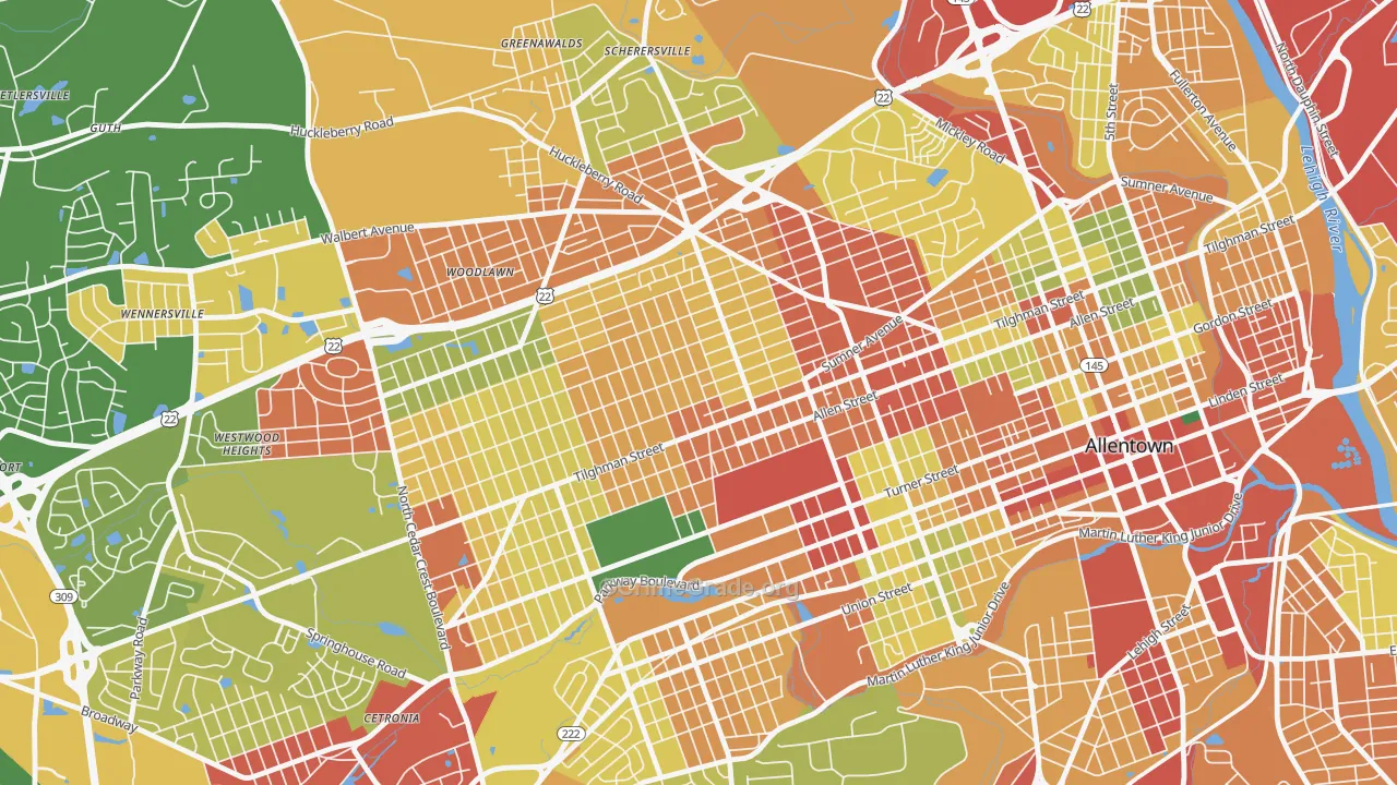 West End Theatre District, Allentown, PA Map of Theft Rates