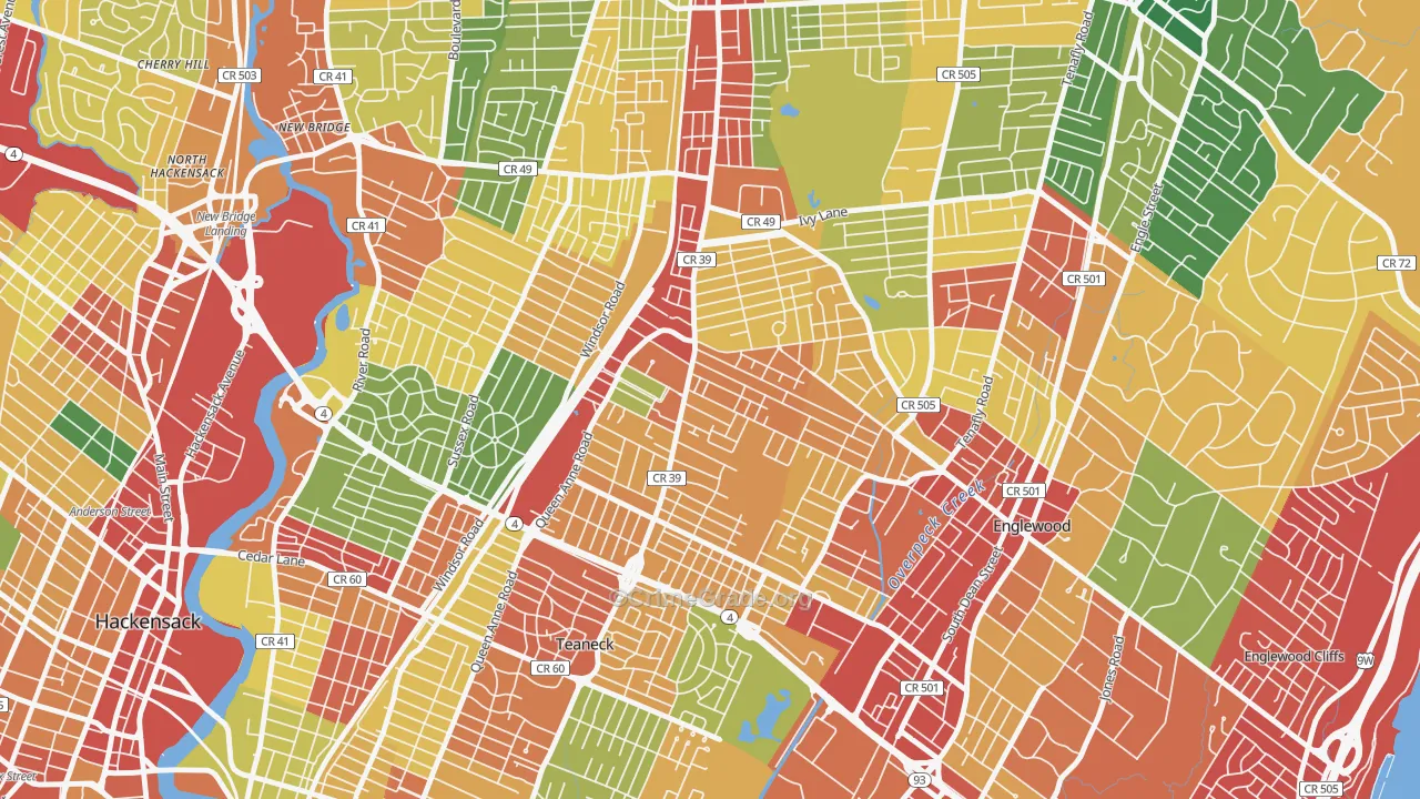 West Englewood, Teaneck, NJ Map of Theft Rates