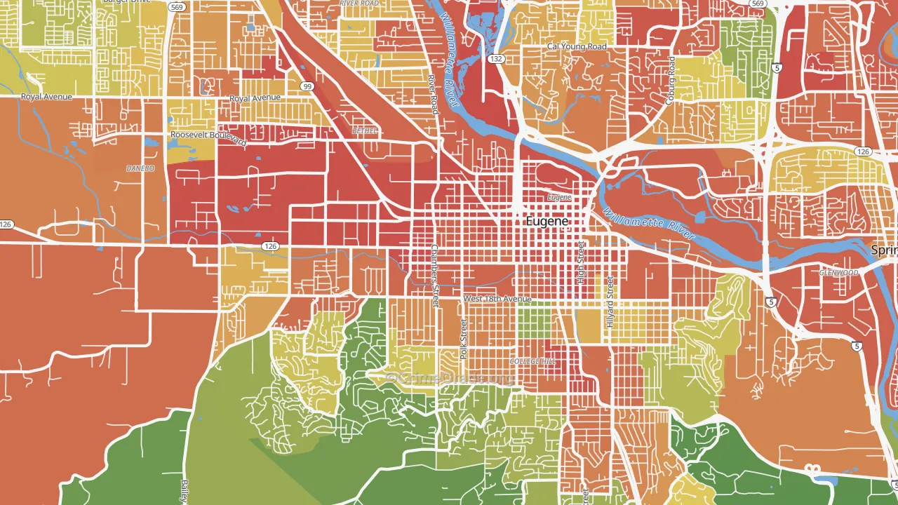 West Eugene, Eugene, OR Map of Theft Rates