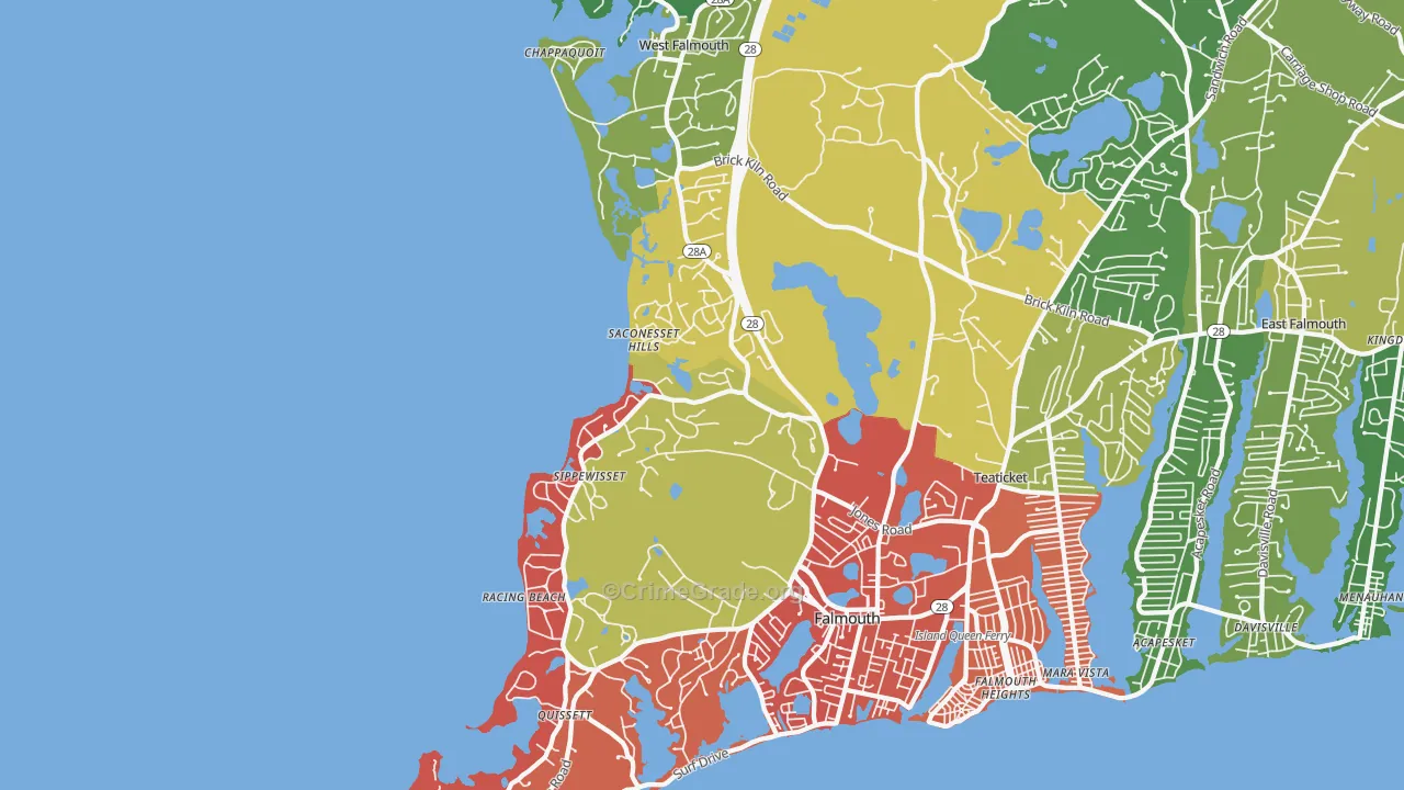 West Falmouth, MA Map of Theft Rates