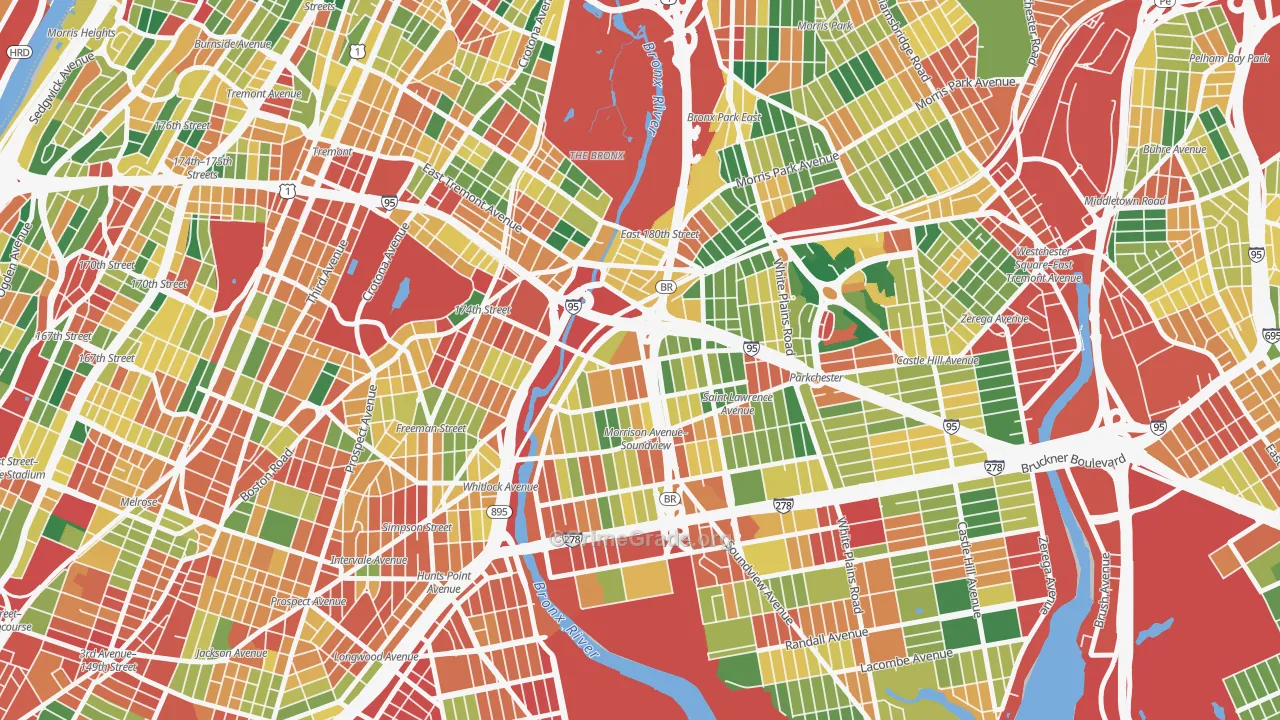West Farms, Bronx, NY Map of Theft Rates