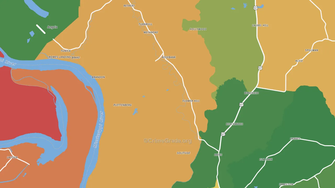 West Feliciana Parish, LA Map of Theft Rates
