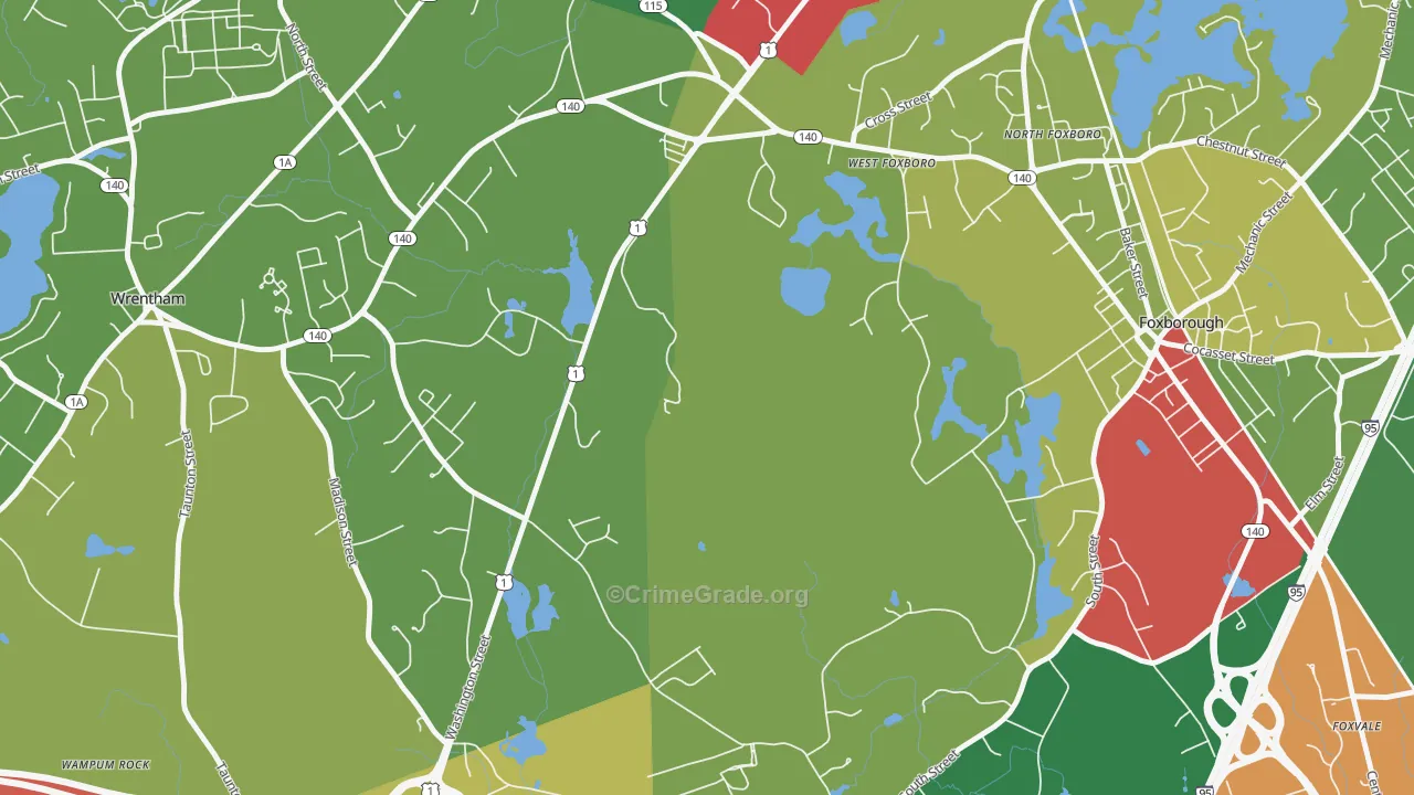 West Foxboro, MA Map of Theft Rates
