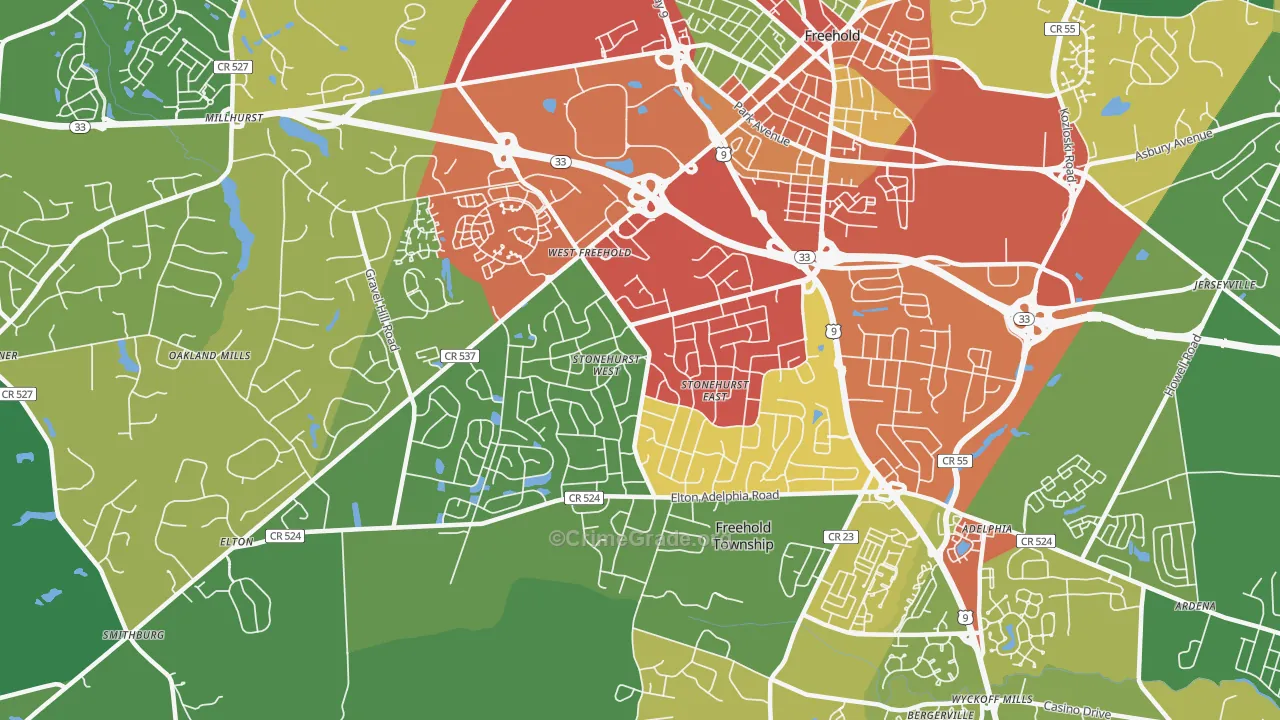 West Freehold, NJ Map of Theft Rates
