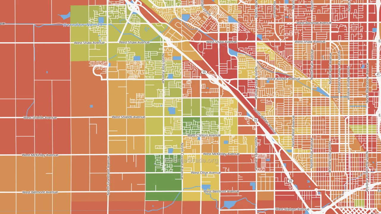 West, Fresno, CA Map of Theft Rates