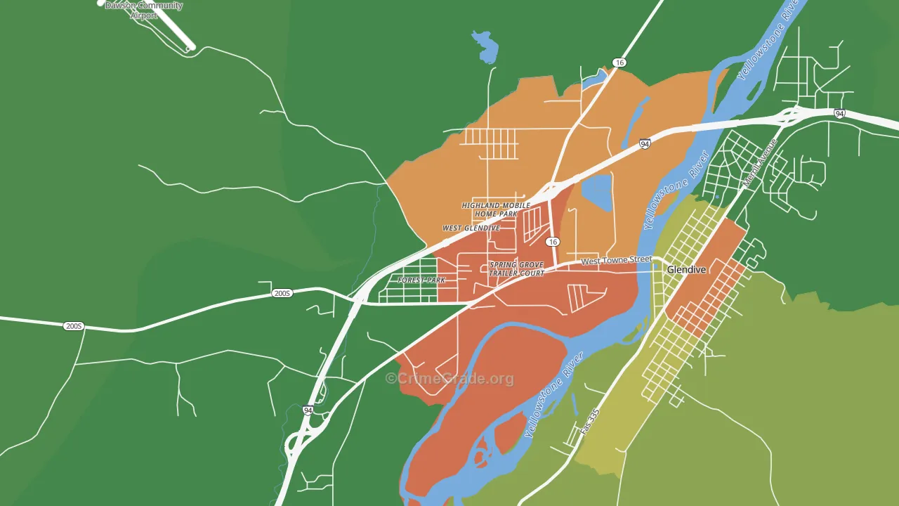 West Glendive, MT Map of Theft Rates