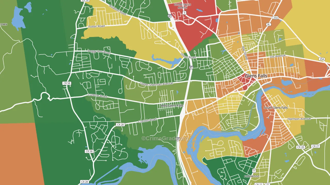 West Glens Falls, NY Map of Theft Rates