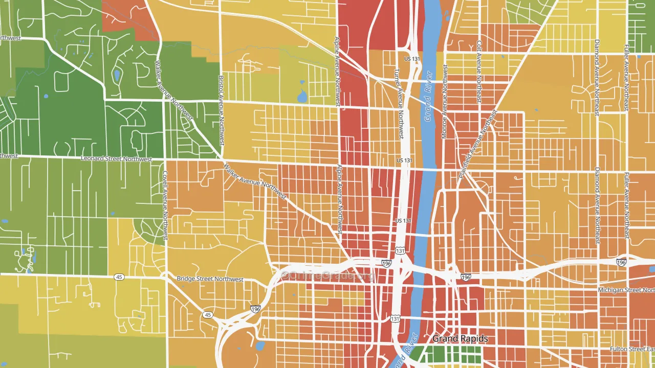 West Grand, Grand Rapids, MI Map of Theft Rates