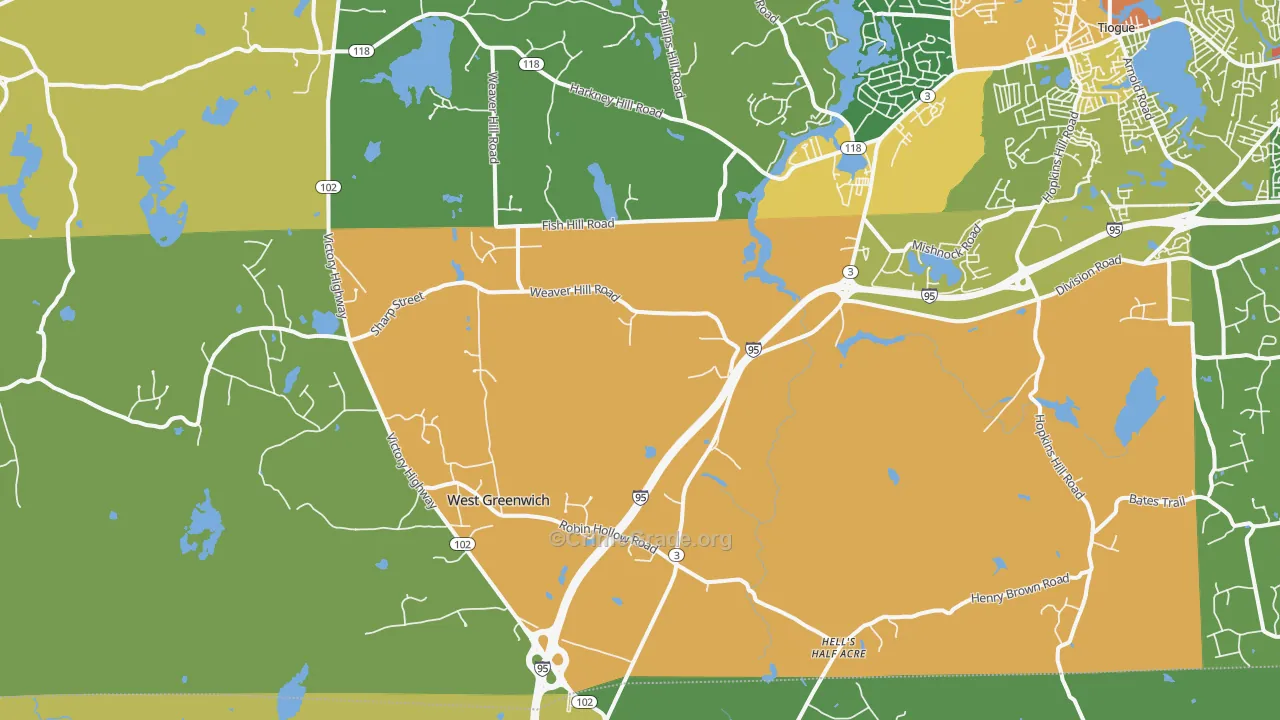 West Greenwich, RI Map of Theft Rates