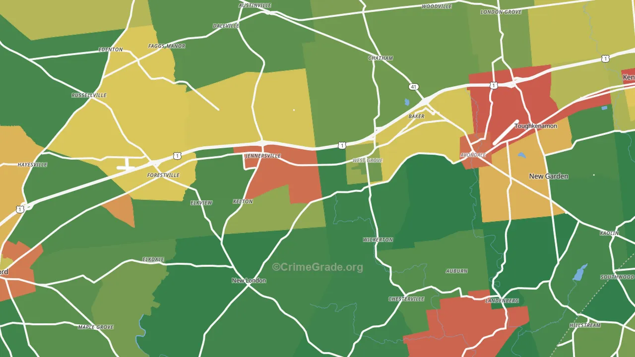 West Grove, PA Map of Theft Rates