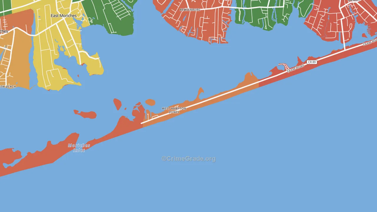 West Hampton Dunes, NY Map of Theft Rates