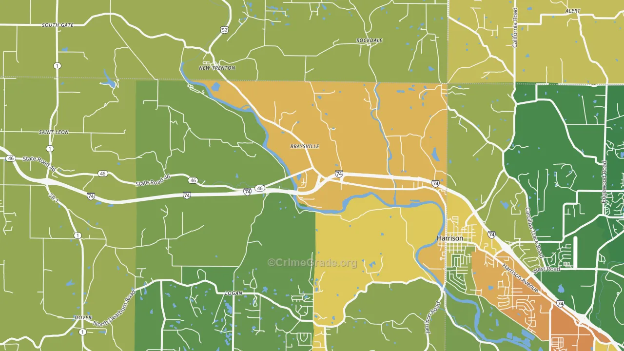 West Harrison, IN Map of Theft Rates