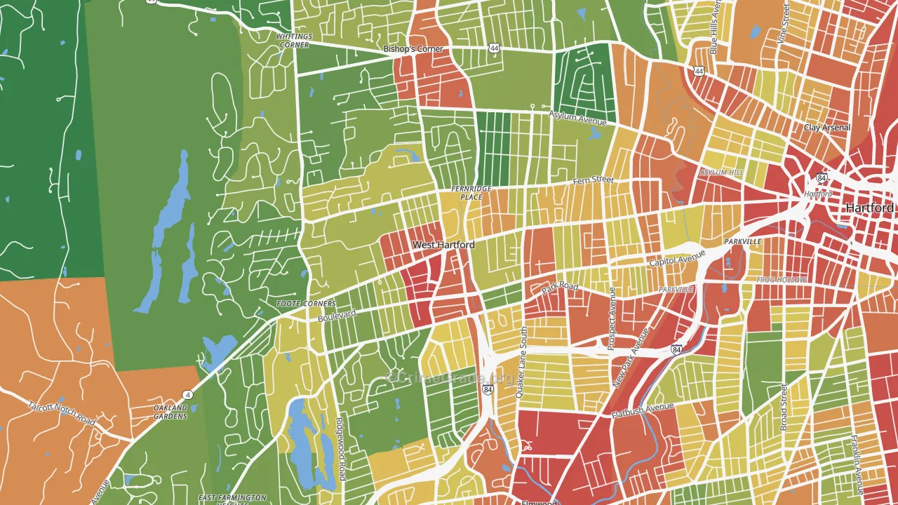West Hartford, CT Map of Theft Rates