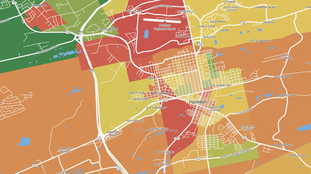 West Hazleton, PA Map of Theft Rates