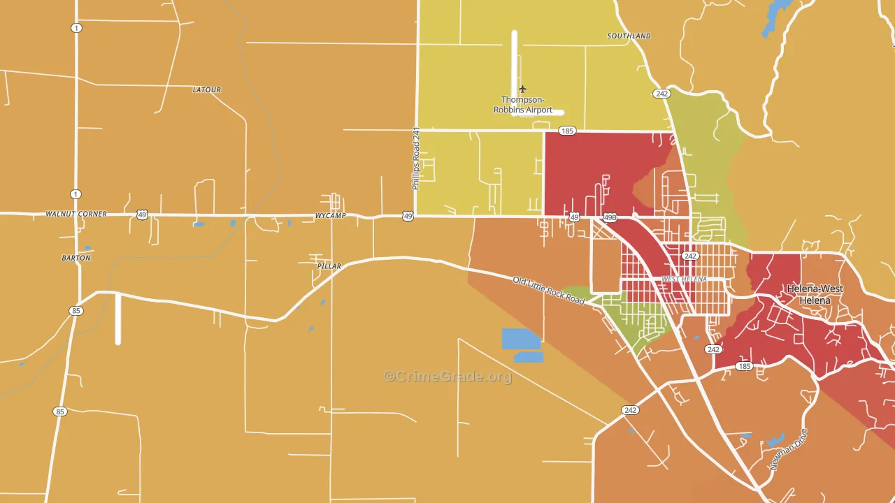 West Helena, AR Map of Theft Rates