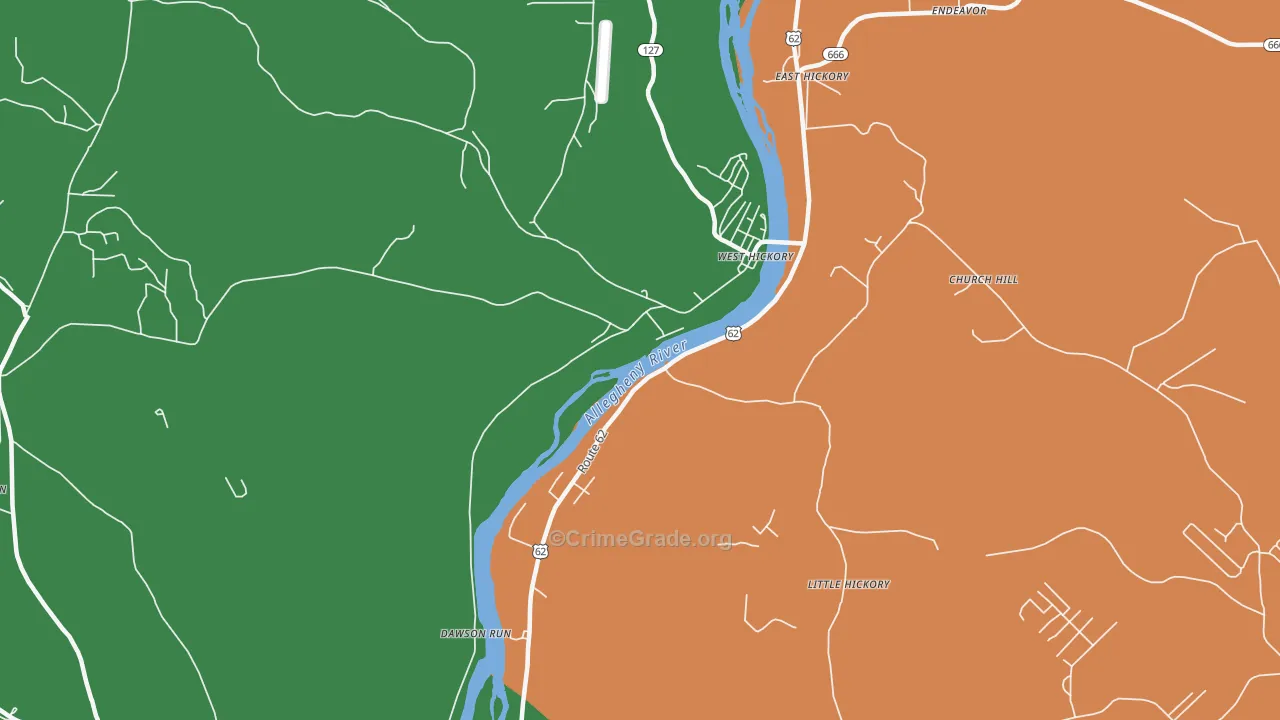 West Hickory, PA Map of Theft Rates
