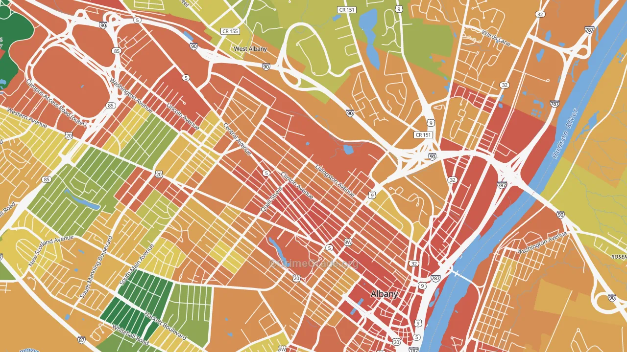 West Hill, Albany, NY Map of Theft Rates