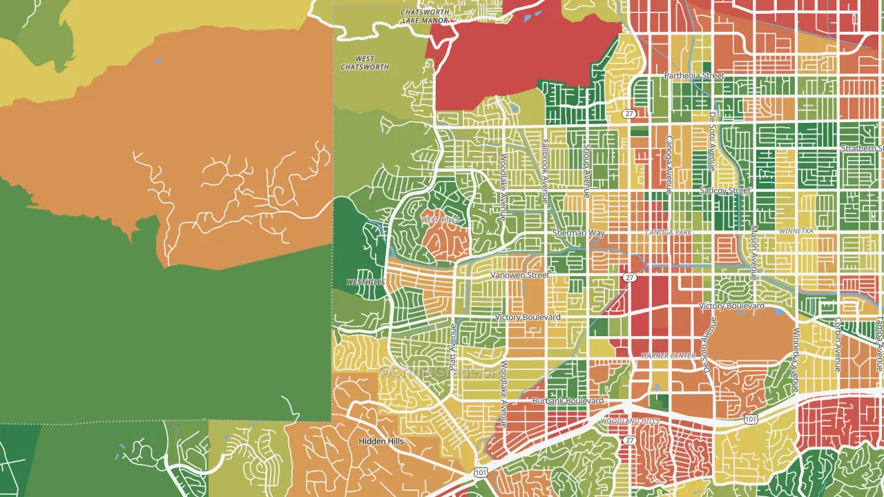 West Hills, CA Map of Theft Rates
