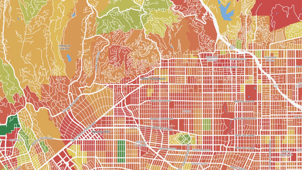 West Hollywood, CA Map of Theft Rates