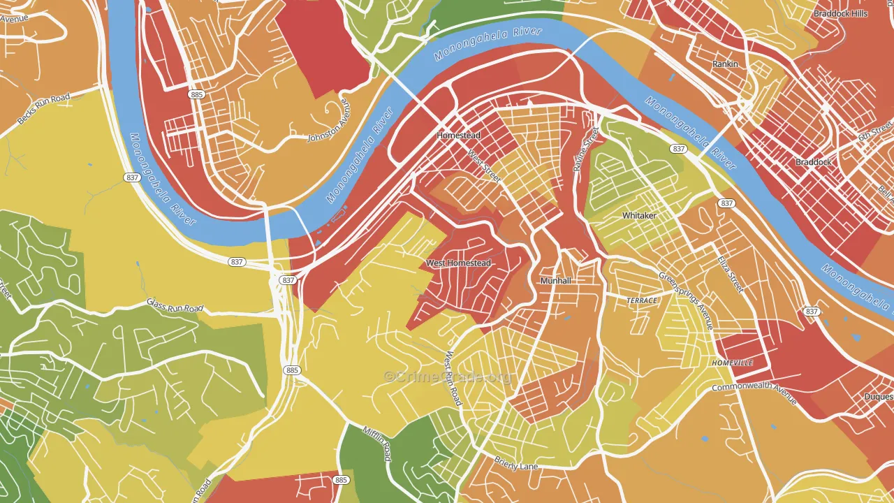 West Homestead, PA Map of Theft Rates