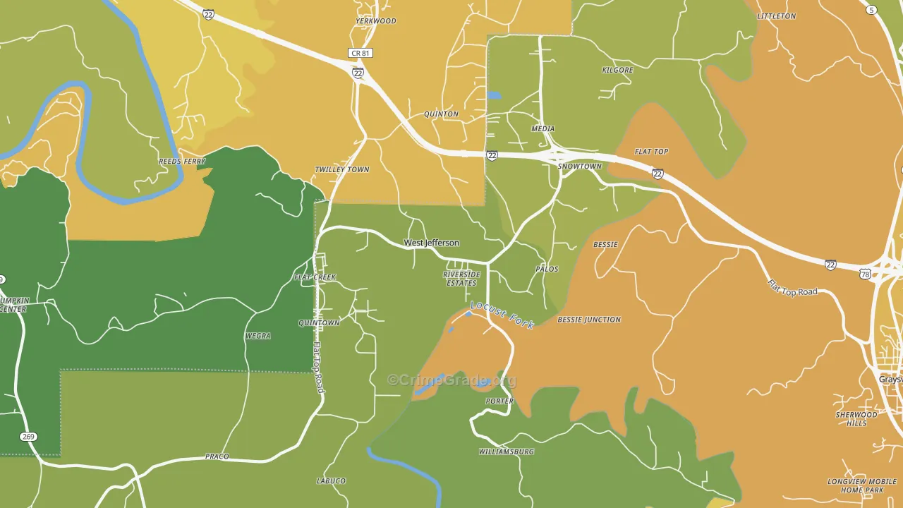 West Jefferson, AL Map of Theft Rates